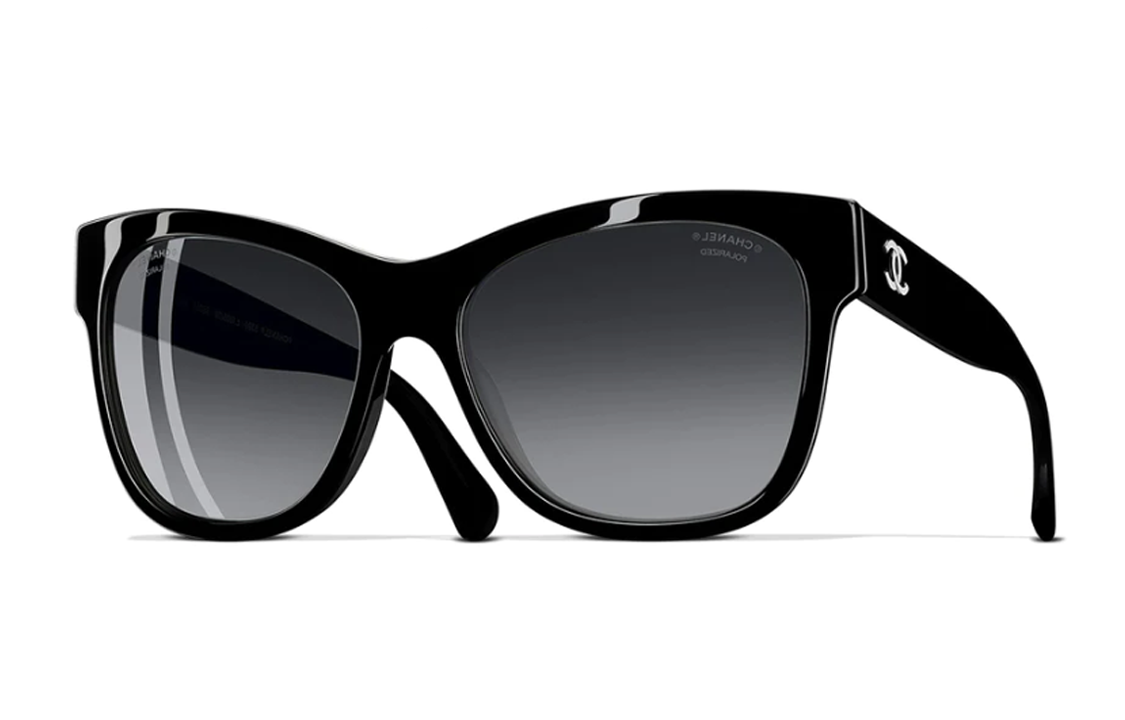 CHANEL Acetate Irregular Shape Sunglasses Unisex Black