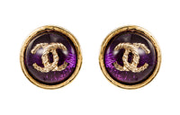 CHANEL Stud Earrings Women's Purple/Gold