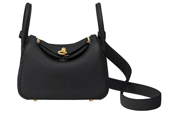 HERMES Lindy Taurillon Clemence Leather Handbag Shoulder Bag Crossbody Bag Mini Women's Noir Black