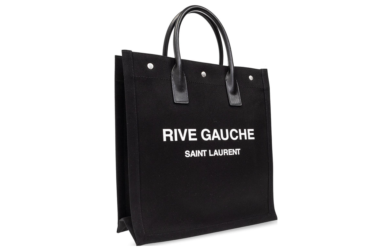 SAINT LAURENT Rive Gauche Canvas With Calfskin Tote Bag, Shopping Bag, Canvas Bag, Handbag Men's Black