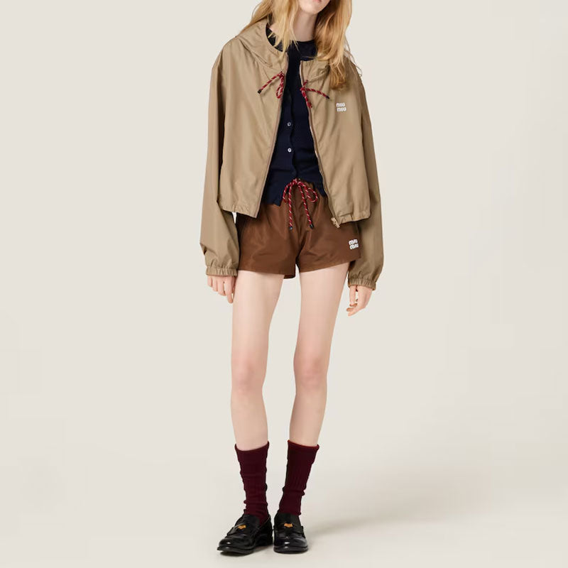 MIU MIU Logo Rubberised Zipped Hooded Jacket