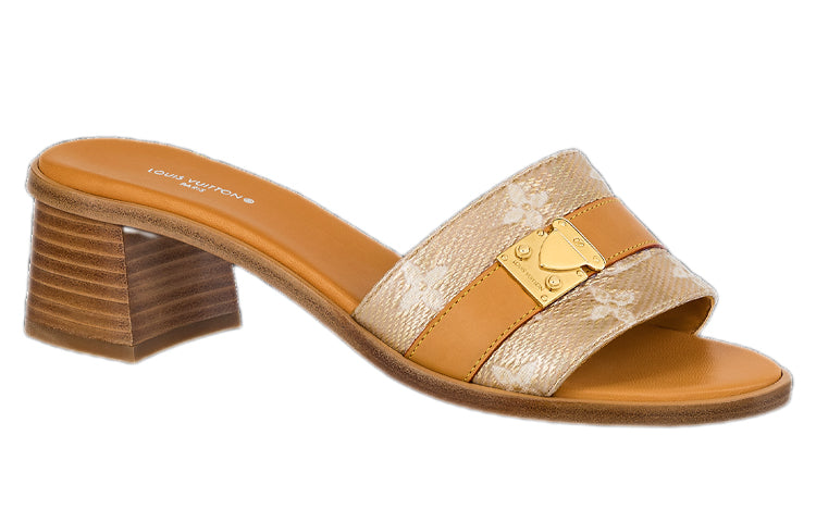 LOUIS VUITTON Lock It Abrasion-Resistant Slide Slippers 4.5cm Women's Brown