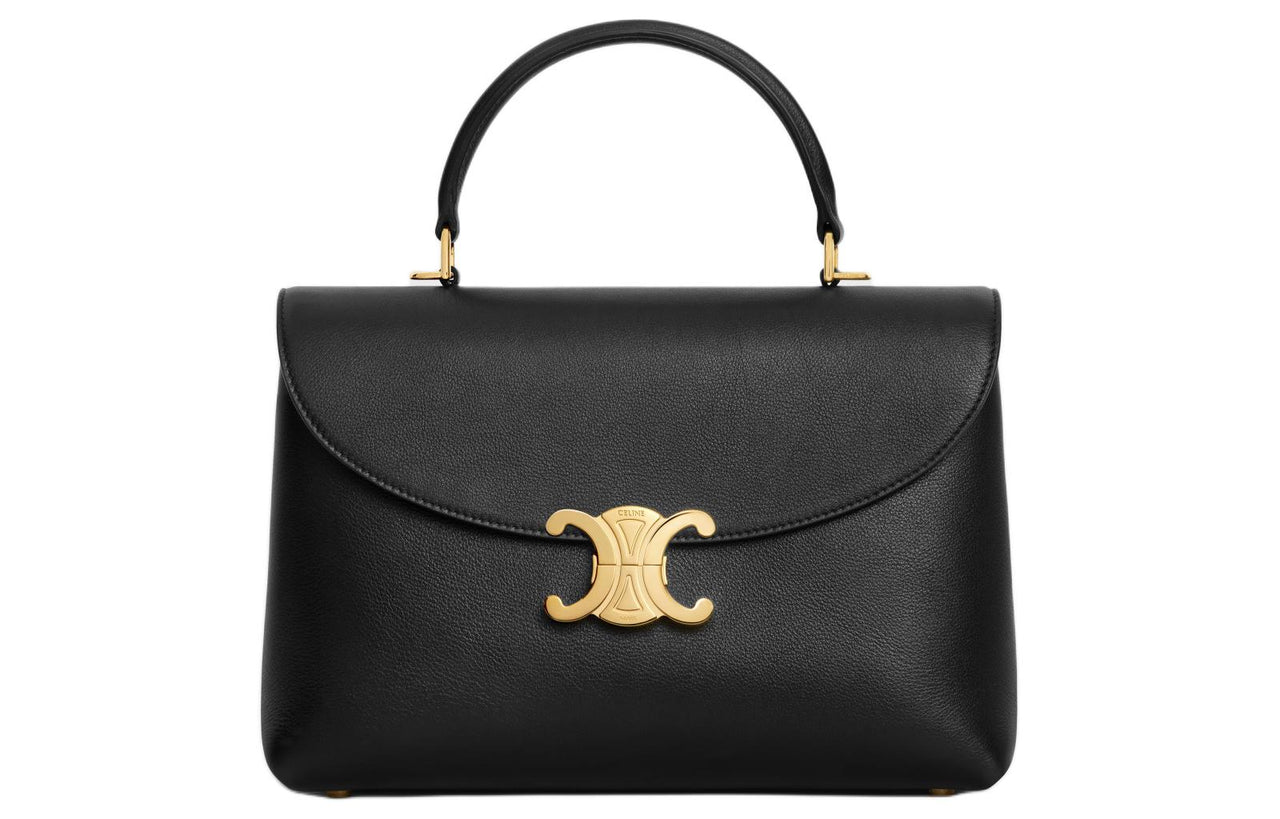 CELINE Cow Leather Shoulder Bag, Crossbody Bag, Handbag Medium Size Women's Black