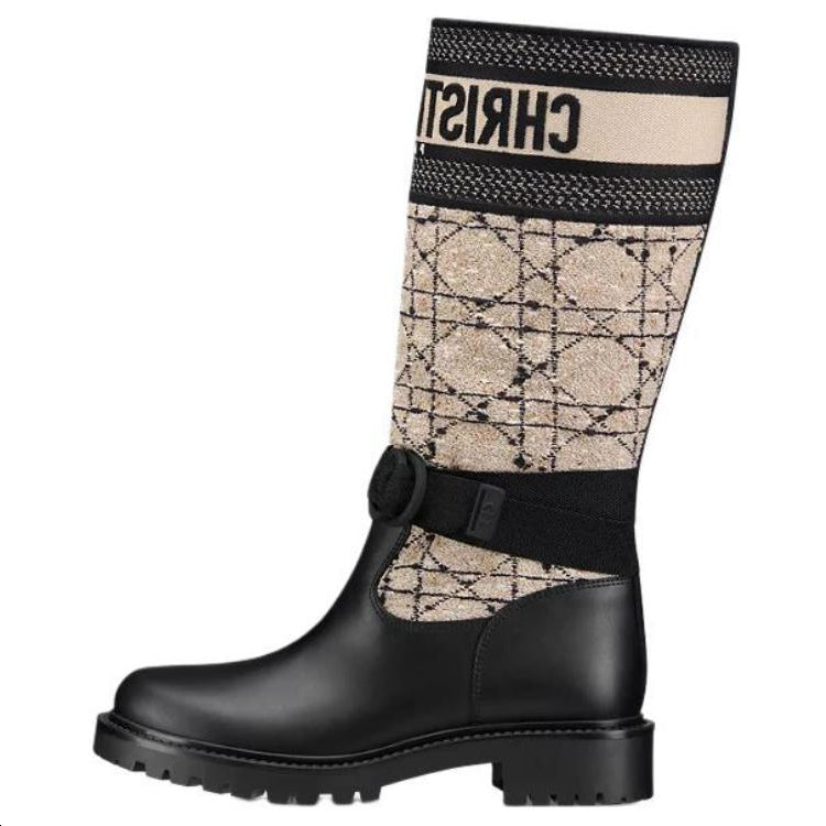 DIOR D-Major Knee-high Boots Women's Black Beige