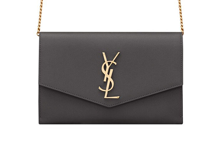 SAINT LAURENT UPTOWN Grained Embossed Leather Envelope Bag Wallets Shoulder Bag Crossbody Bag Mini Women's Gray White