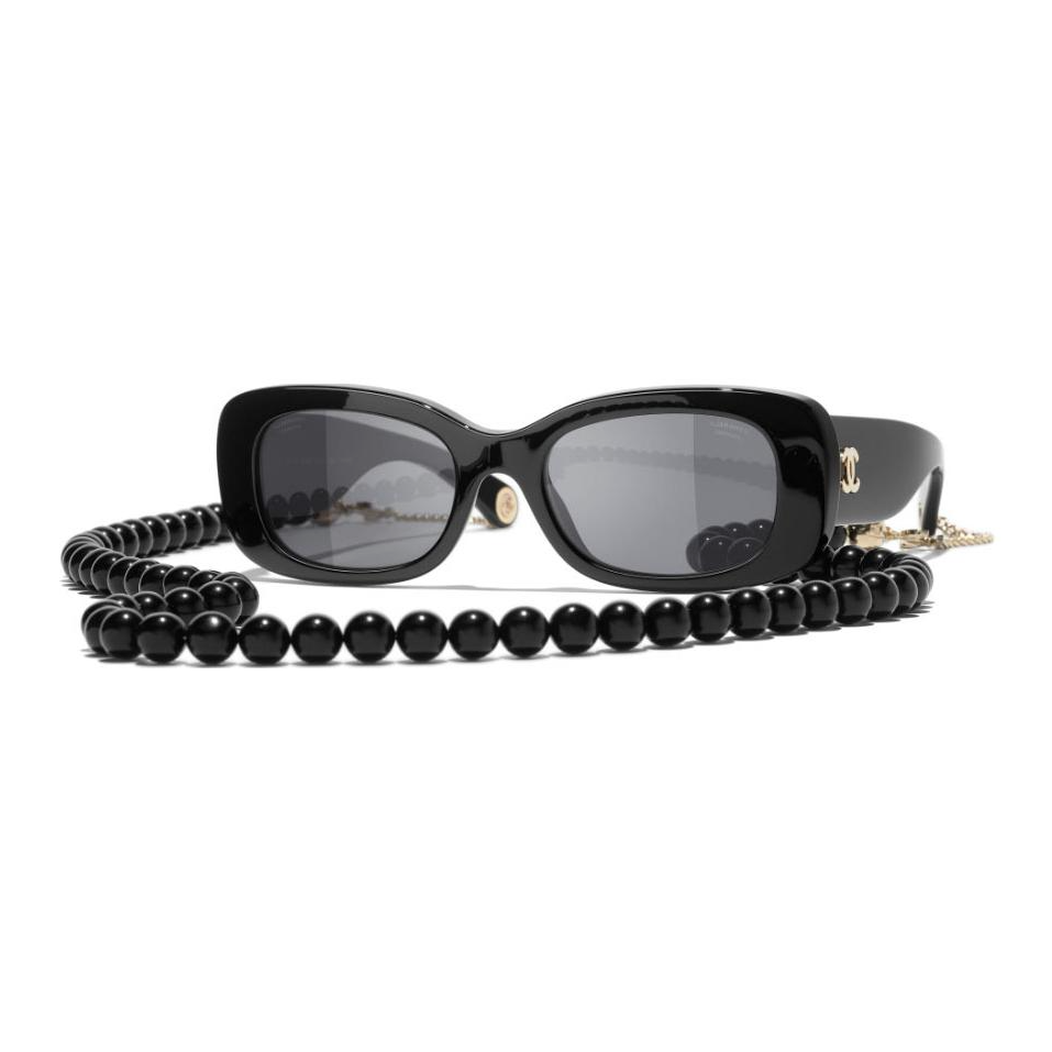 CHANEL Acetate Rectangular Sunglasses Unisex Black
