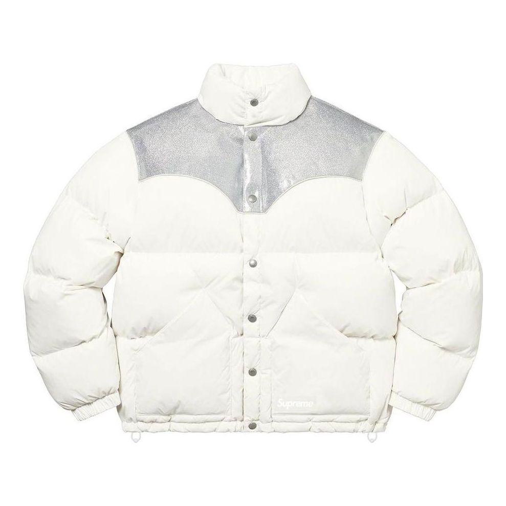 Supreme Glitter Yoke Down Puffer Jacket 'White Silver' SUP-FW22-829