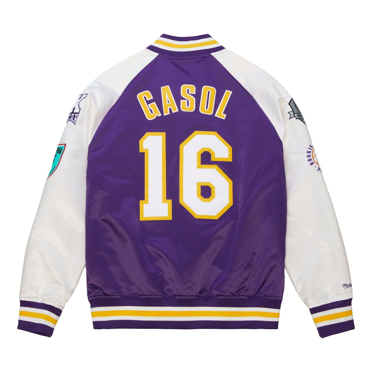 Mitchell & Ness Los Angeles Lakers HOF Satin Jacket 'Pau Gasol 16' OJBF6860-LALYYPGAPRWH
