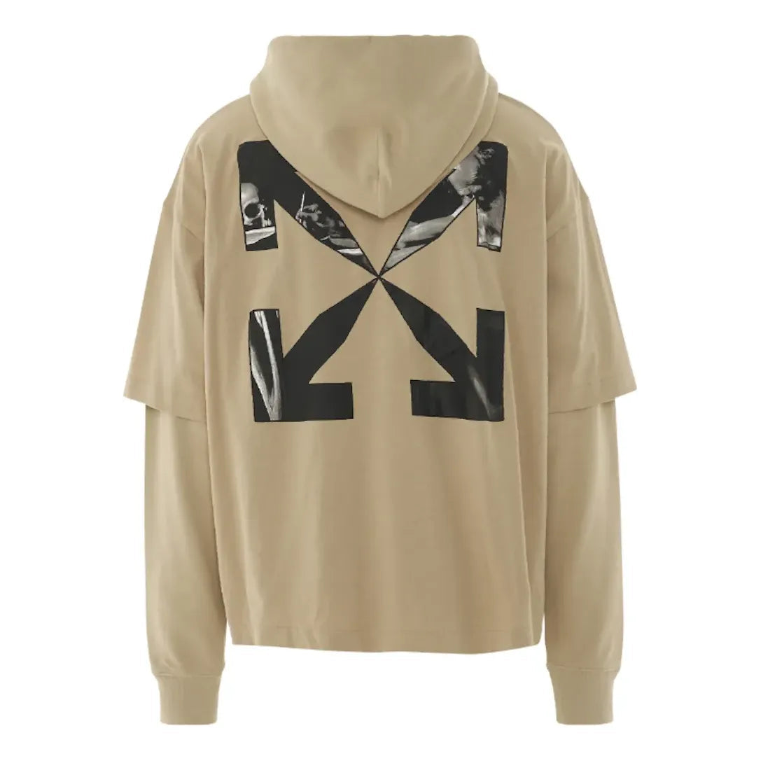 Off-White Caravaggio Arrow Double Hooded T-Shirt 'Dark Sand' OMBB098S22FLE0021710