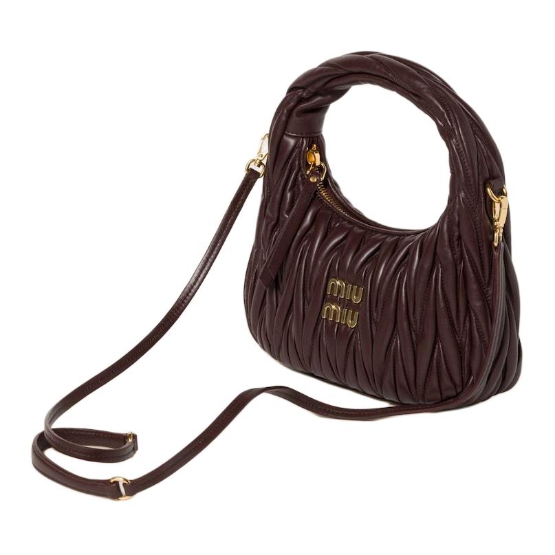 MIU MIU Wander Series Soft Sheep Leather Crescent Bag Shoulder Bag Crossbody Bag Handbag Small Size Women's Dark Brown