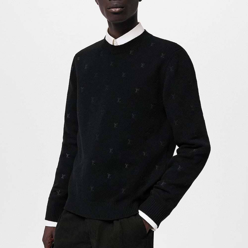 LOUIS VUITTON Lv Blason All Over Embroidered Crewneck