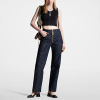 LOUIS VUITTON Flocked Monogram Denim Jeans Women's Black