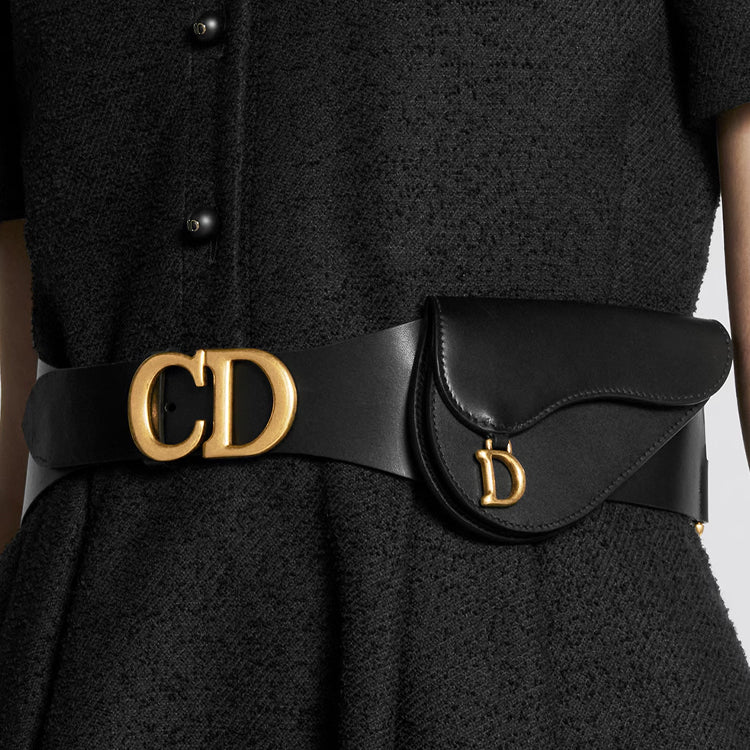 DIOR Logo Identification Belt Women's Black Width 6.5CM