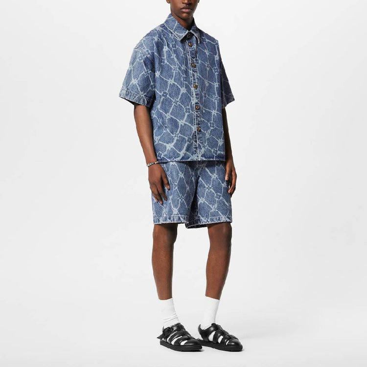 LOUIS VUITTON Monogram Printed Short-Sleeved Denim Shirt
