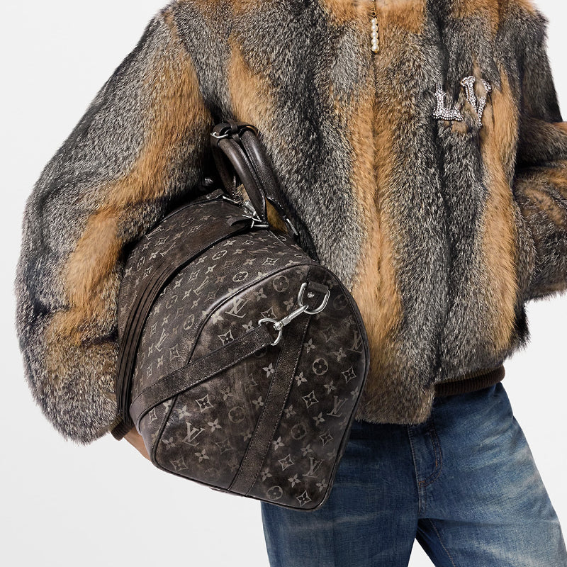 LOUIS VUITTON KeepallBandoulière Monogram Matte Cow Leather Shoulder Bag Crossbody Bag Handbag Travel Bag Men's Black