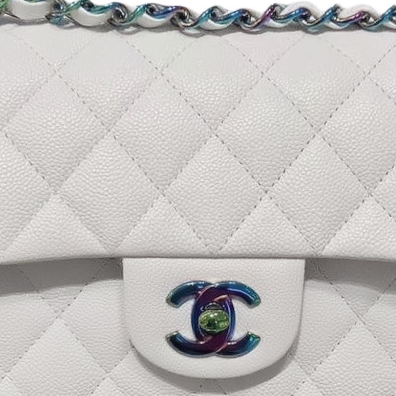CHANEL Classic Flap CF Embossed Calfskin Crossbody Bag, Shoulder Bag Small Size Women's White