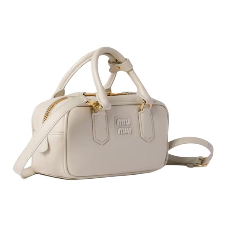 MIU MIU Arcadie Series Leather Boston Bag, Shoulder Bag, Crossbody Bag, Handbag Women's Chalk White