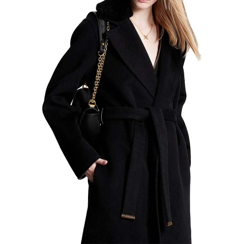 LOUIS VUITTON Shearling Collar Wrap Coat