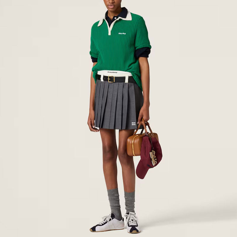 MIU MIU Ribbed Cashmere Polo Top