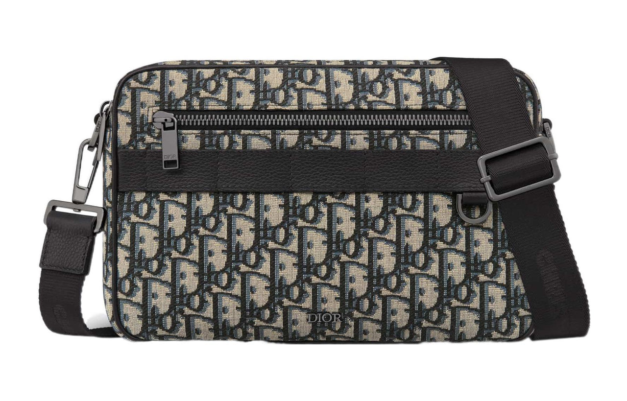 DIOR Oblique Print Grain Cow Leather Shoulder Bag, Crossbody Bag Large Size Men's Beige & Black