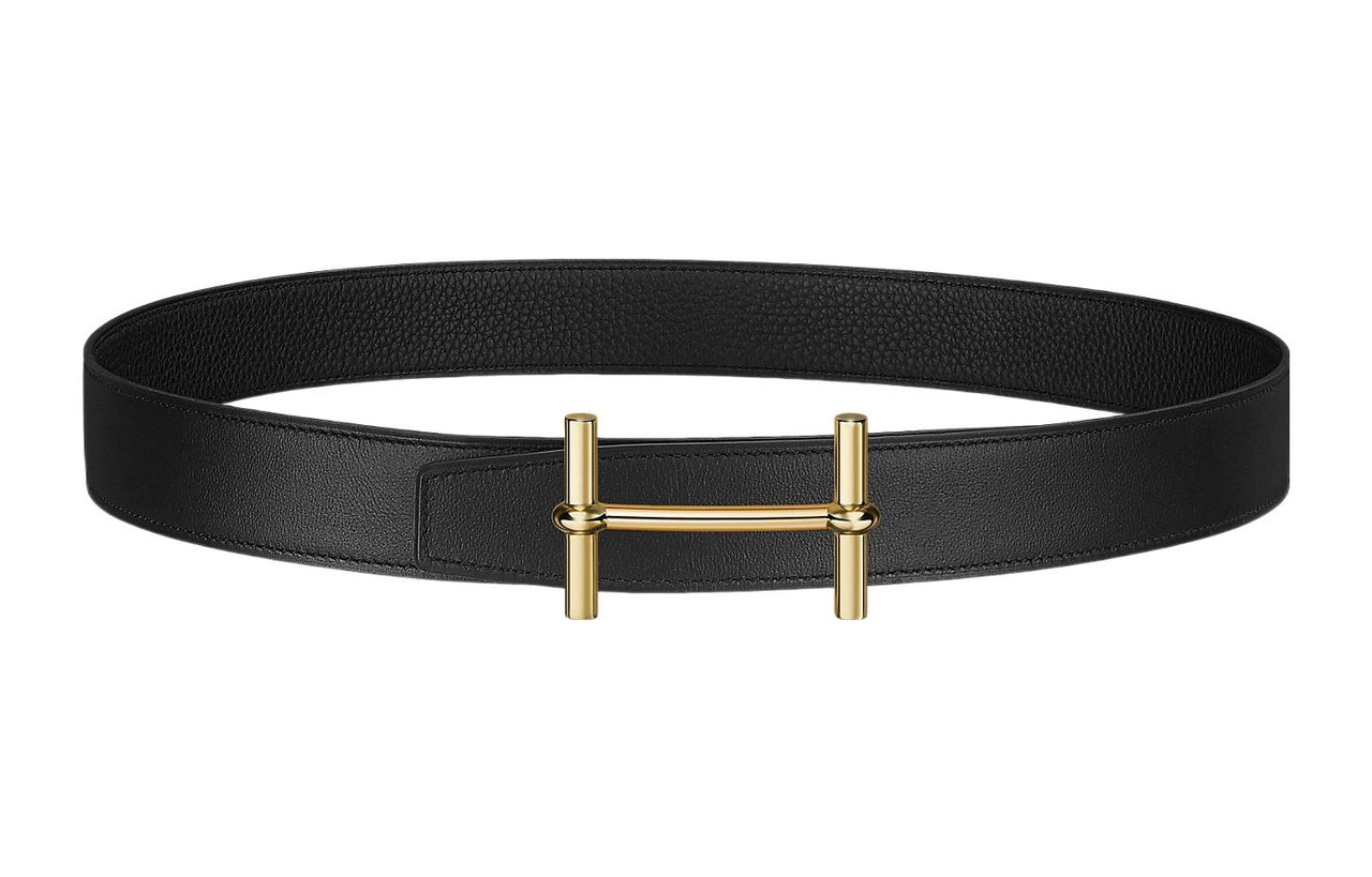 HERMES Cow Leather Leather Belts Men's Black Width: 3.2cm