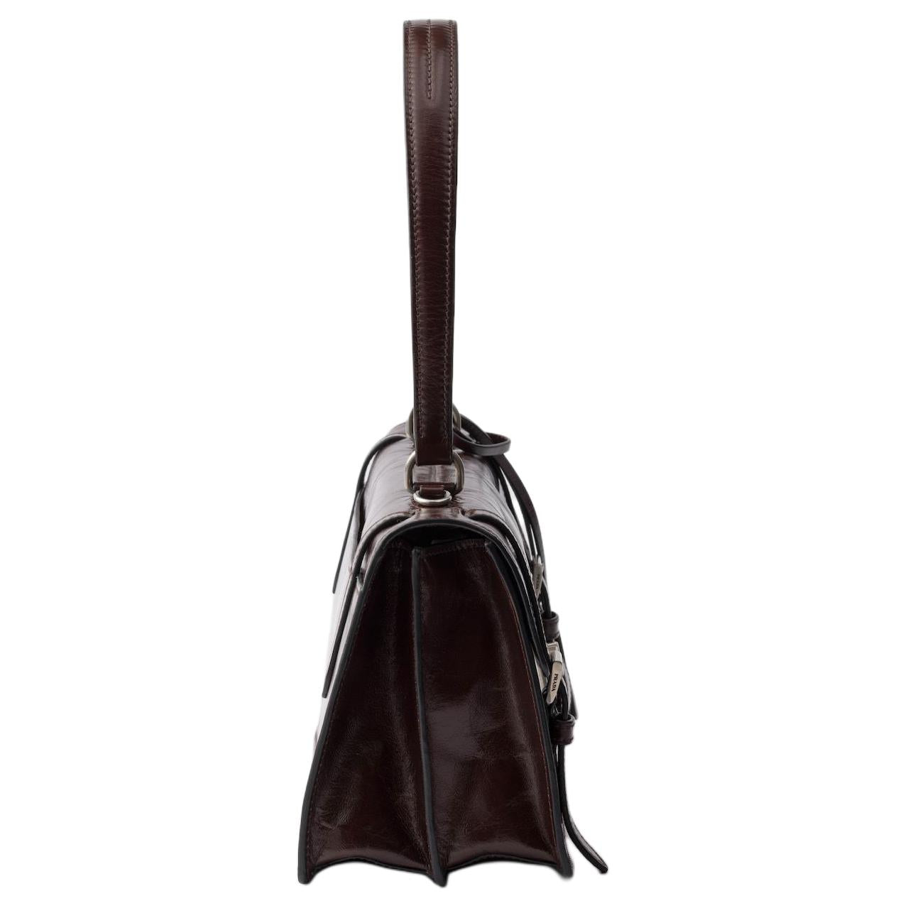 PRADA Calfskin Shoulder Bag Medium Size Women's Dark Brown
