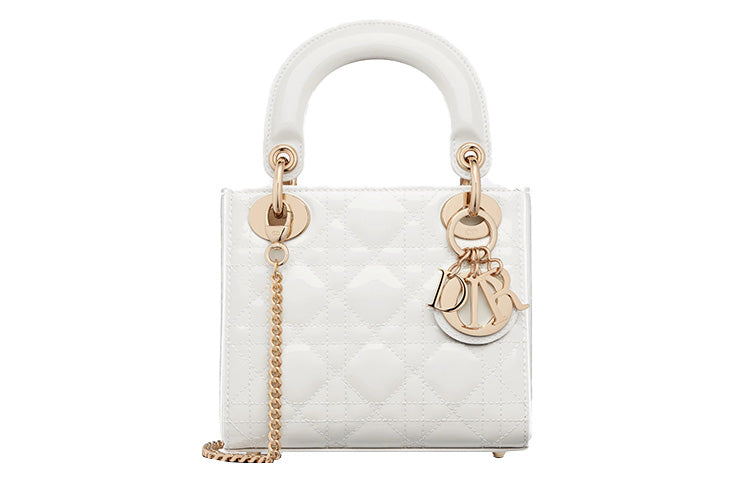 DIOR Patent Leather, Cow Leather Handbag, Shoulder Bag, Crossbody Bag Mini Women's Milk White
