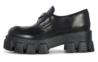 PRADA Brushed Leather Monolith Loafers 'Black' Women's