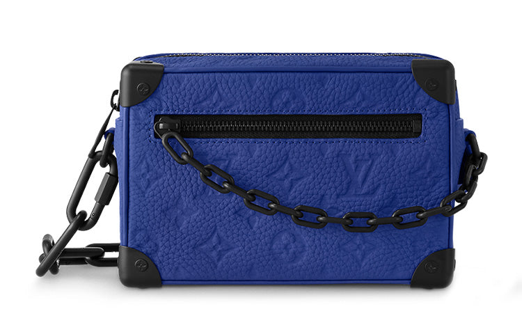 LOUIS VUITTON SOFT TRUNK Leather Cow Leather Patchwork Trim Shoulder Bag Crossbody Bag Mini Men's Dark Blue