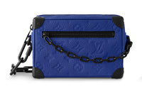 LOUIS VUITTON SOFT TRUNK Leather Cow Leather Patchwork Trim Shoulder Bag Crossbody Bag Mini Men's Dark Blue