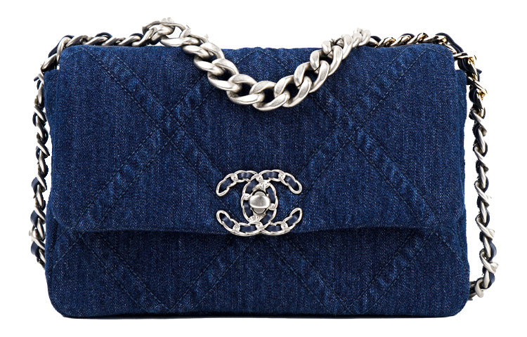 CHANEL 19Bag Denim Denim Mouth Cover Bag Crossbody Bag Regular Women's Dark Blue