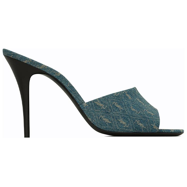 SAINT LAURENT Denim Logo Mules