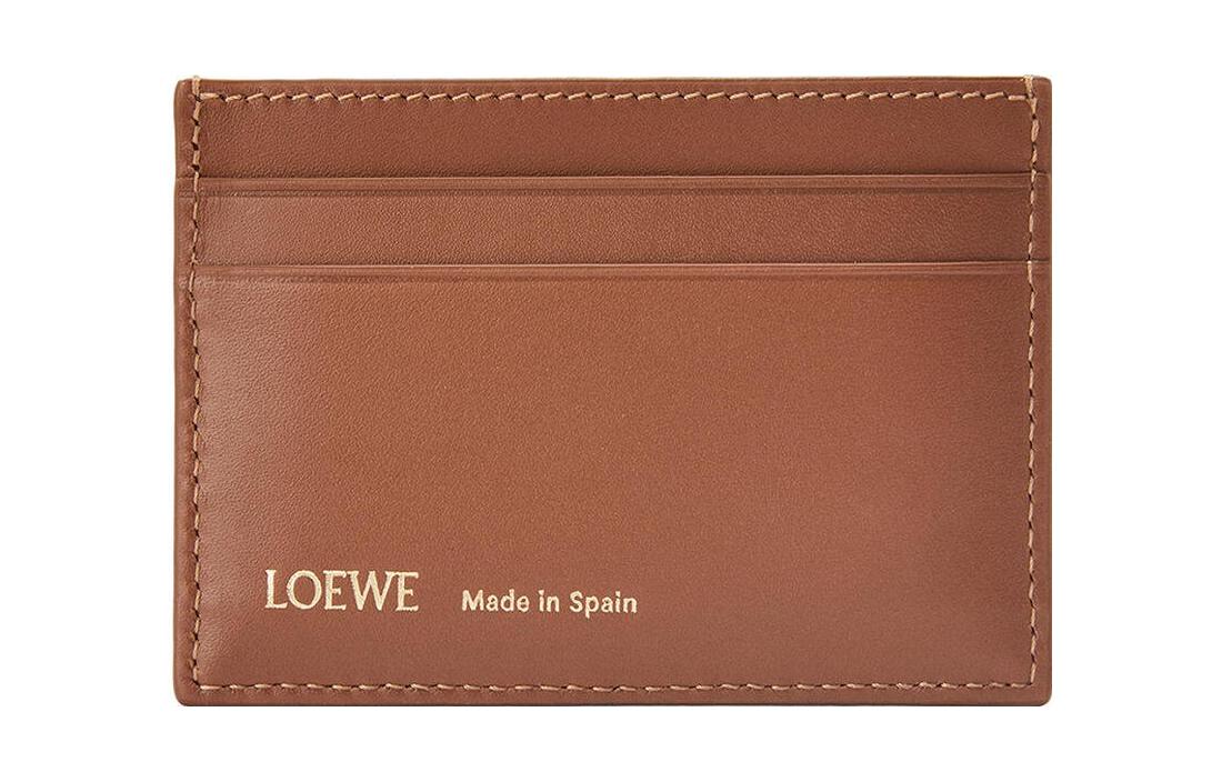 LOEWE Fabric Canvas Cow Leather Patchwork Card Clip Card Holder Women's Brown & Peach