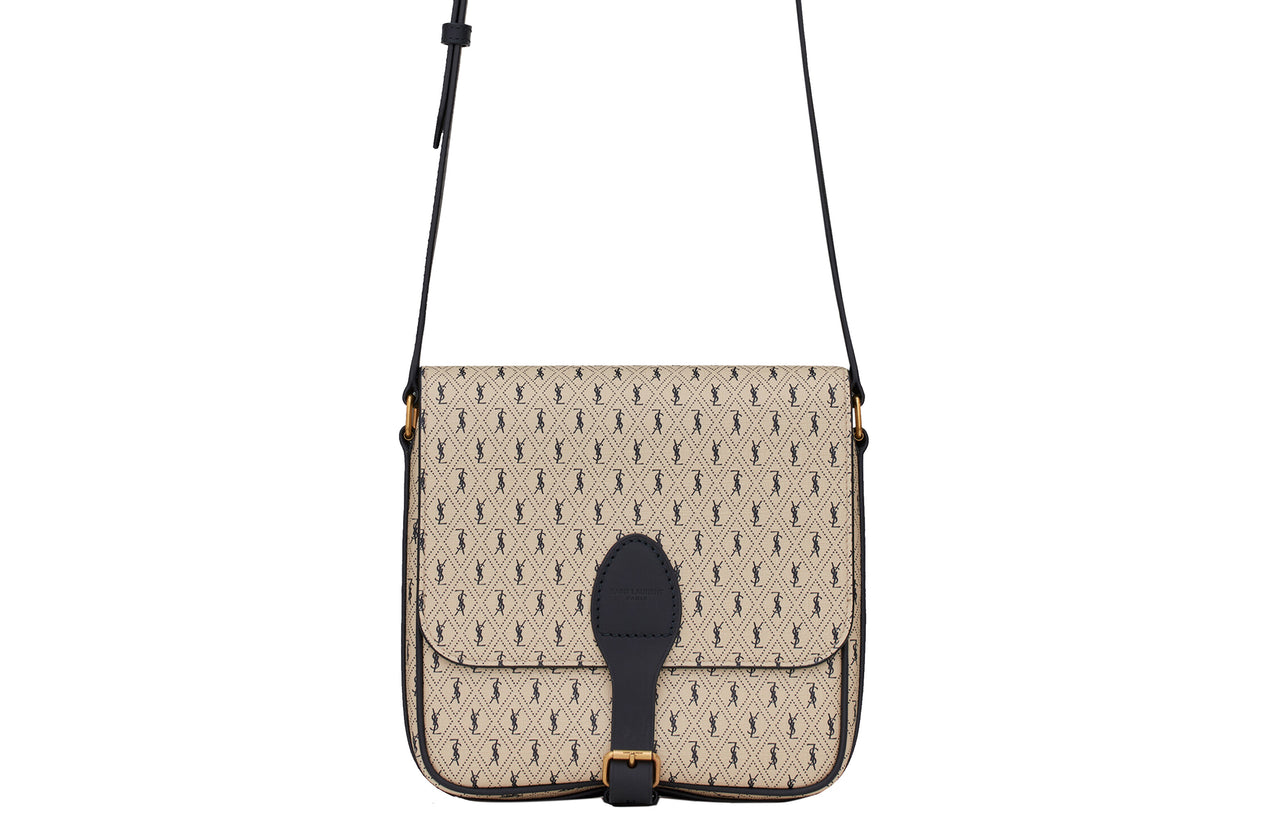 SAINT LAURENT Coated Canvas With Leather Shoulder Bag, Crossbody Bag Medium Size Men's
