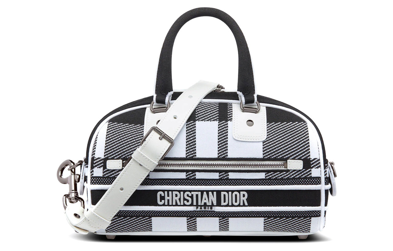 DIOR Fabric, Rubber Bowling Bag, Shoulder Bag, Crossbody Bag, Gym Bag, Travel Bag, Handbag Trumpets Women's Black White
