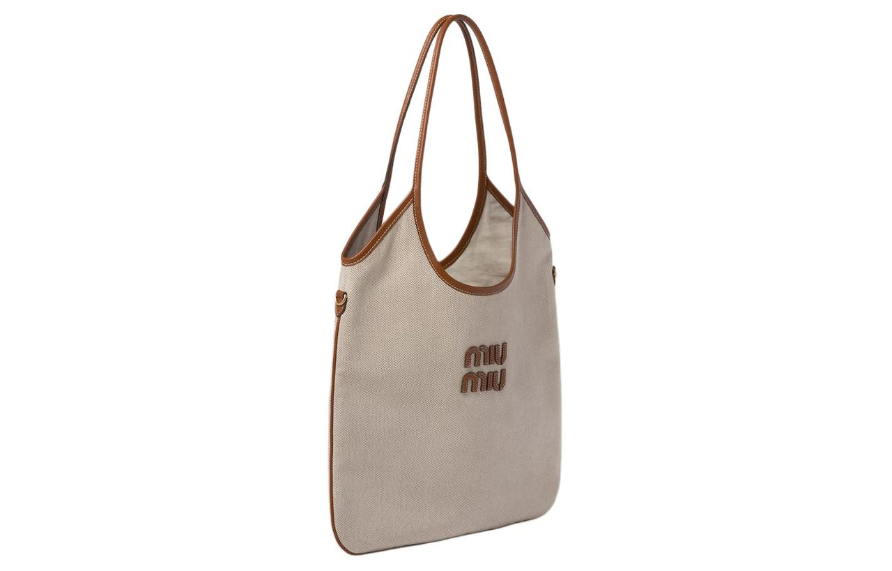 MIU MIU Fabric One Shoulder Handbags Women's Beige & Brandy