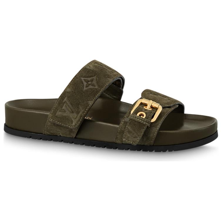 LOUIS VUITTON Bom Dia Abrasion Resistant Slide Slippers Women's Green