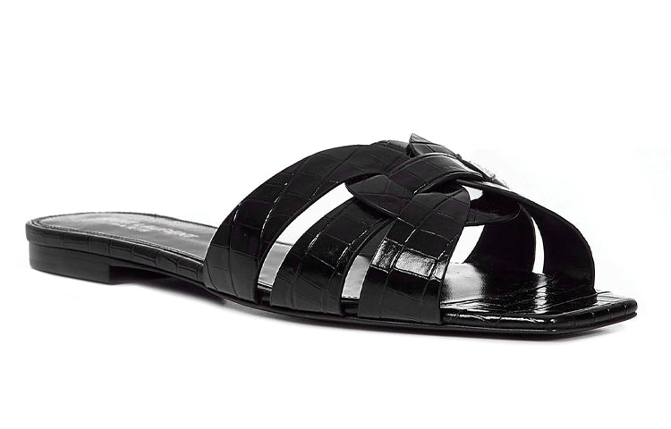 SAINT LAURENT Crocodile-effect Crossover Strap Sandals