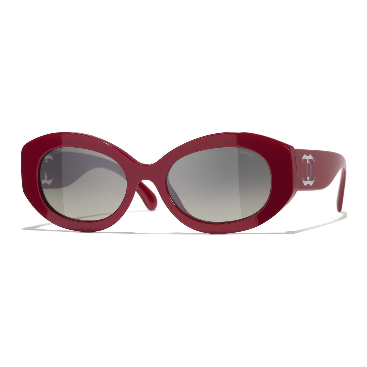 CHANEL Nylon Acetate Irregular Shape Sunglasses Women's Red