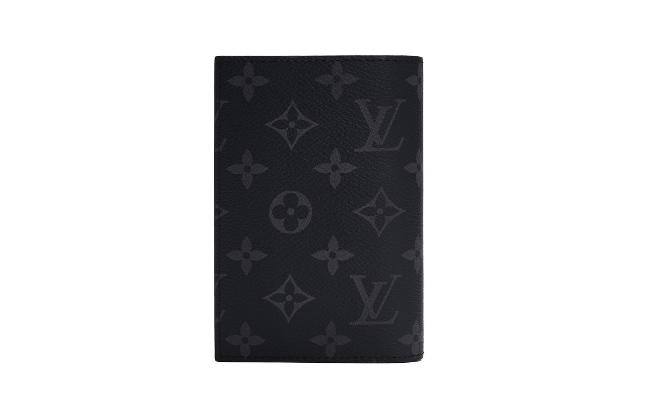 LOUIS VUITTON Cow Leather Passport Holder Card Holder Men Black Gray