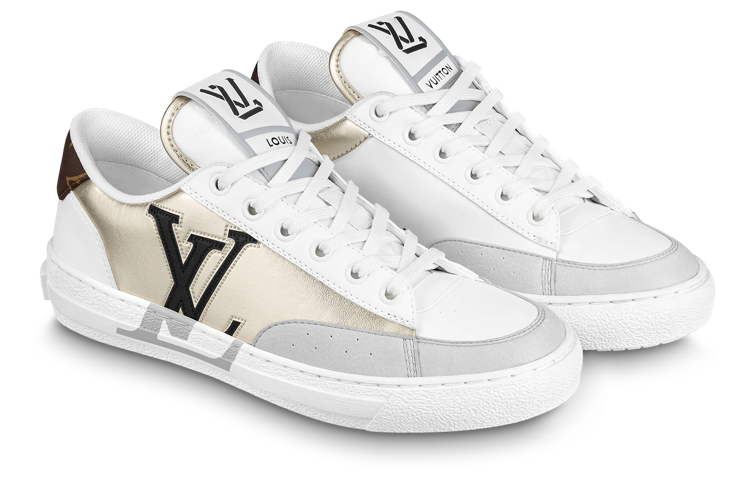 LOUIS VUITTON Charlie Stylish Skateboarding Shoes Women's White Gold