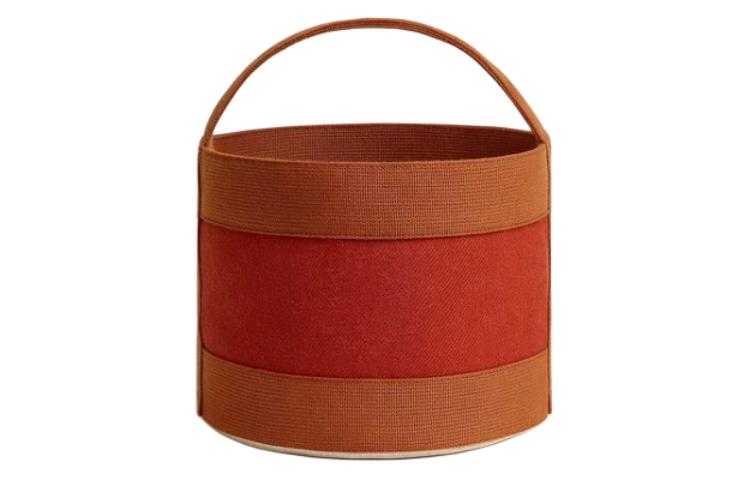 HERMES Wool Twill Blend Bucket Bags Handbags Small Size Women's Dark Orange & Brown