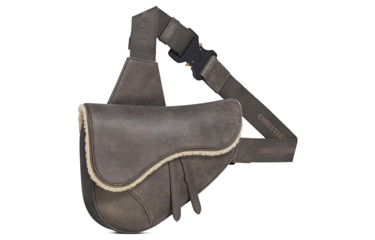 DIOR Sheepskin Saddle Bag, Shoulder Bag, Crossbody Bag Regular Men's Dark Gray