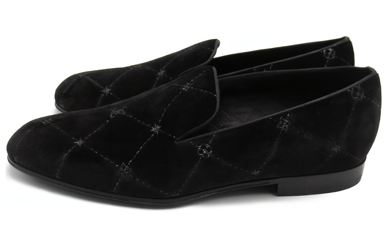 LOUIS VUITTON Auteuil Velvet Loafers 'Black With Silver Logo Lines' Women's