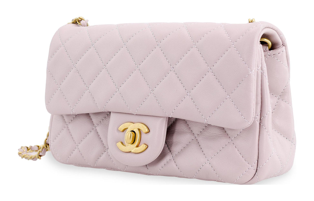 CHANEL 21B Fall Classic Flap CF Sheepskin Shoulder Bag, Crossbody Bag Women's Light Purple
