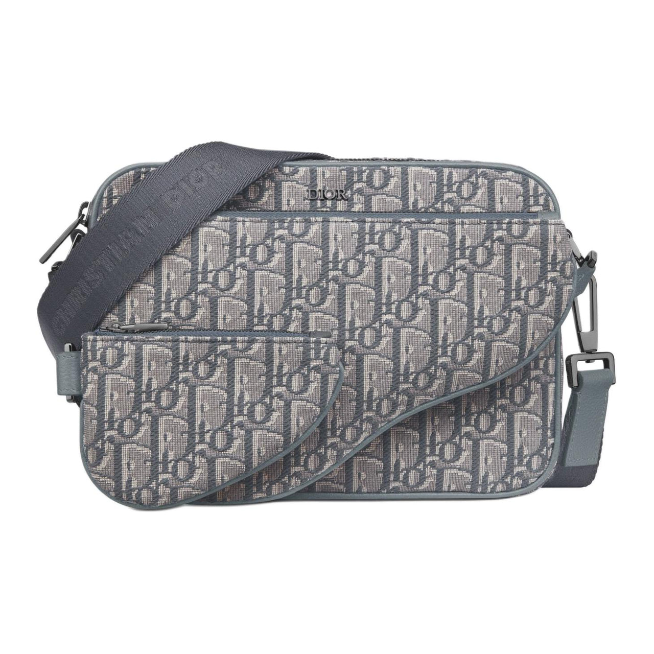 DIOR Oblique Printed Fabric Shoulder Bag Men's Dark Gray
