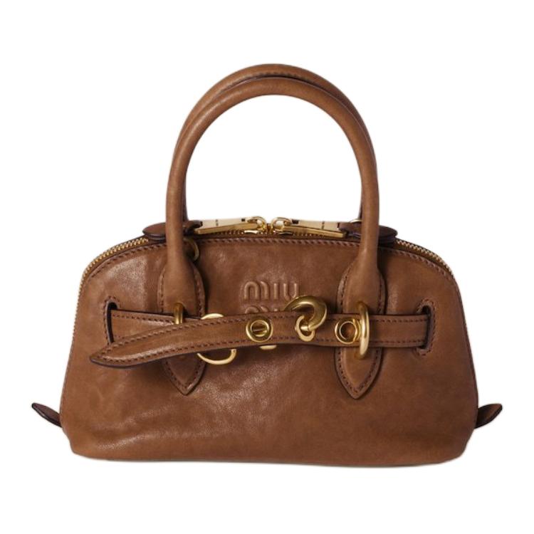 MIU MIU Nappa Leather Shoulder Bag Crossbody Bag Handbag Mini Women's Oak Tree Brown