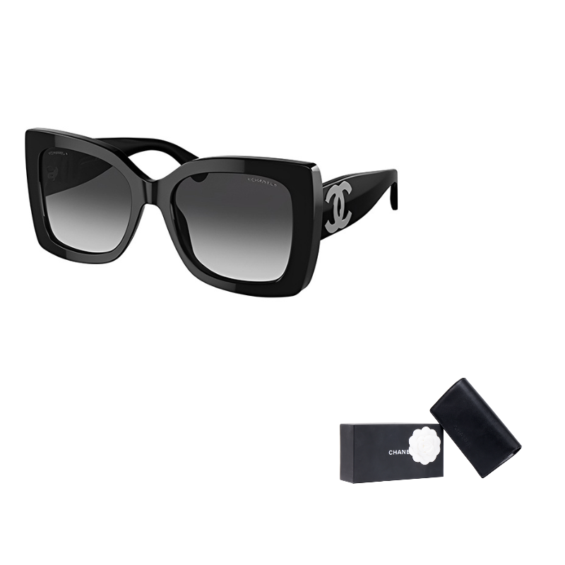 CHANEL Plate Frame Square Sunglasses Unisex Black