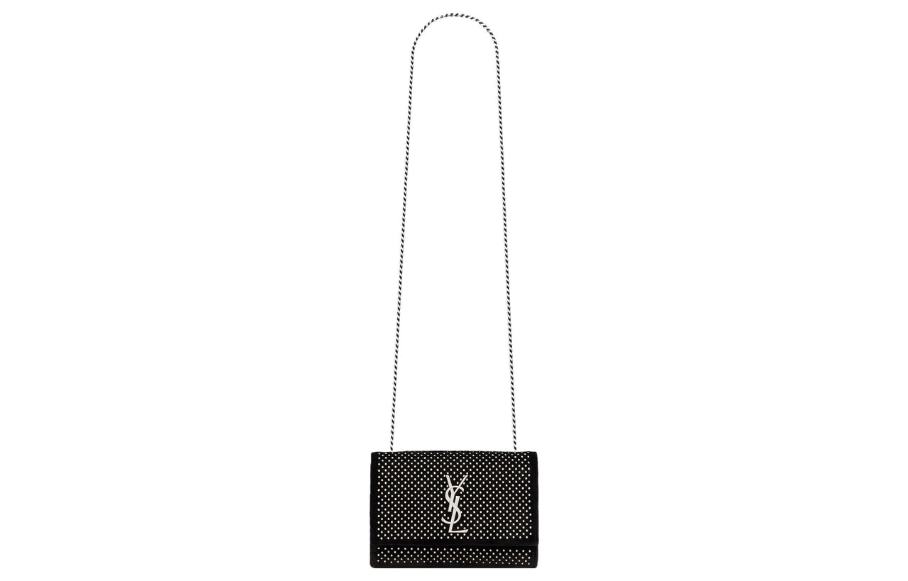 SAINT LAURENT KATE Faux Crystal Fabric Chain Bag, Crossbody Bag, Shoulder Bag Small Size Women's Black