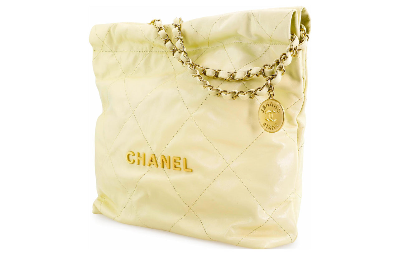 CHANEL 22Bag Bright Calfskin Trash Bag, Tote Bag, Shopping Bag, Handbag, Shoulder Bag Women's Light Yellow